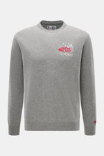 MC2 Saint Barth Rundhals-Pullover "Heron Light" grau meliert, frontal von oben, Mix aus Cashmere, Wolle, Viskose, Microfaser, weicher Griff, feines Strickbild, markantes Stitching Brust, Slim Fit, Rundhalsausschnitt, Ärmelabschluss mit Logo-Stitching, kom