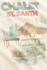 MC2 Saint Barth Rundhals-Pullover 'Heron Print' creme/multicolor, frontal fotografiert, mit mittelfeinem Strickbild, Slim Fit, weichem Griff, Rippbündchen, Logo-Stitching, Intarsienstrick, Mix aus Cashmere, Wolle, Viskose, Microfaser.
