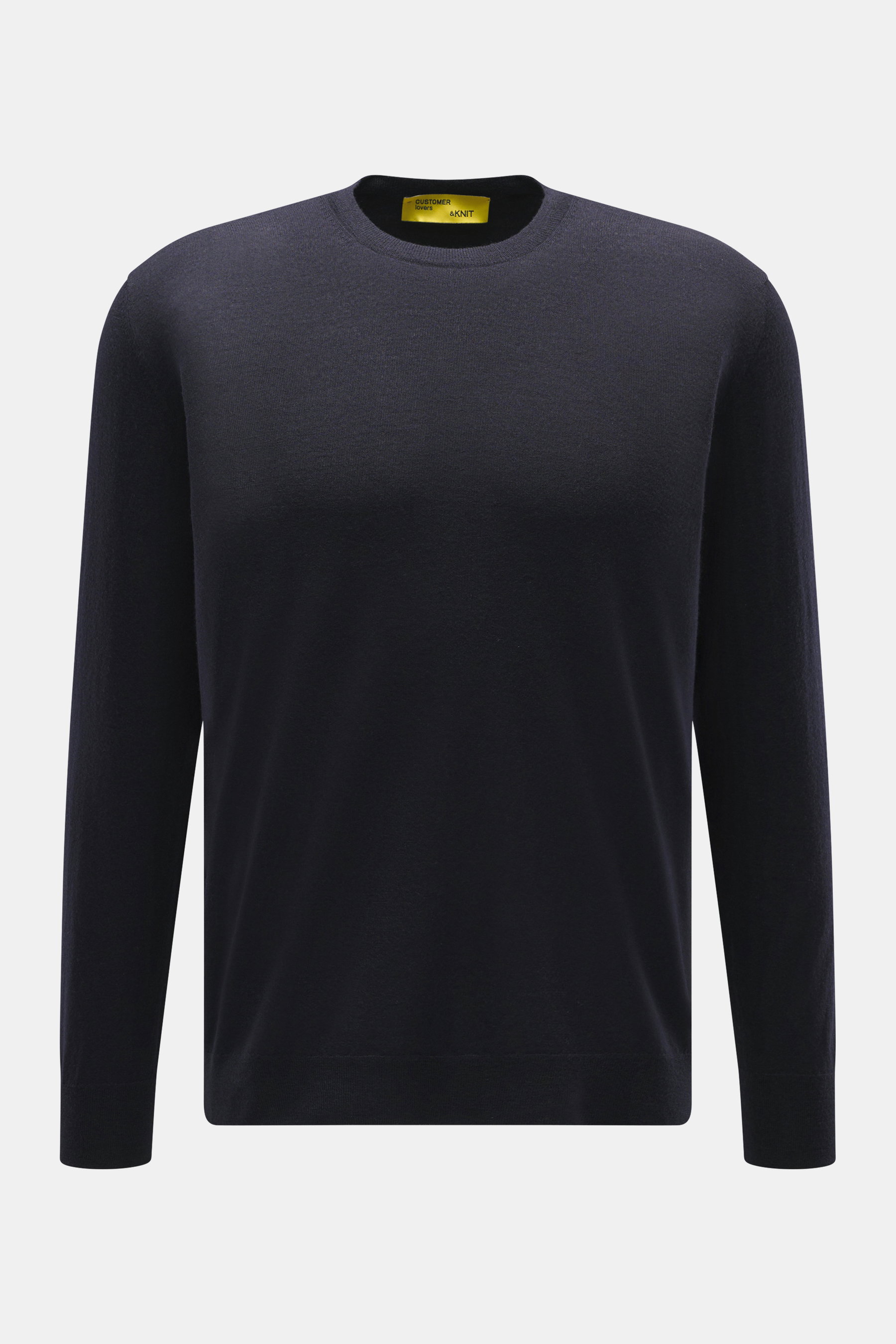 B.F. Knitwear Merino Rundhalspullover navy, Frontansicht, reine Merinowolle, weicher Griff, feines Strickbild, Regular Fit, Rundhalsausschnitt, Rippstrick-Bündchen