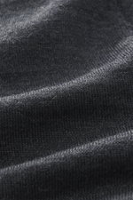 Close-up perspective of the B.F. Knitwear Merino Crew Neck Sweater dark grey melange showing pure merino wool, soft feel, fine knit pattern, regular fit, crew neckline, and comfortable ribbed cuffs.