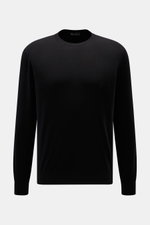 Colombo Rundhalspullover schwarz, Frontansicht, aus reiner Kid Wool, Regular Fit, weicher Griff, Rundhalsausschnitt, Rippbündchen, subtiler Luxus