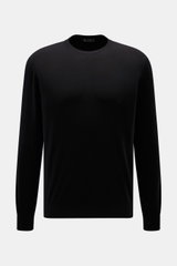 Colombo Rundhalspullover schwarz, Frontansicht, aus reiner Kid Wool, Regular Fit, weicher Griff, Rundhalsausschnitt, Rippbündchen, subtiler Luxus