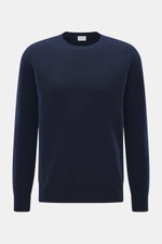 04651/ A trip in a bag Cashmere Rundhalspullover 'Extreme Cashmere Crew' navy, Slim Fit, aus reinem Cashmere, feines Strickbild, frontale Nahaufnahme.