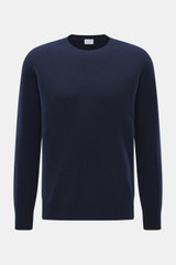 04651/ A trip in a bag Cashmere Rundhalspullover 'Extreme Cashmere Crew' navy, Slim Fit, aus reinem Cashmere, feines Strickbild, frontale Nahaufnahme.