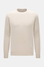 04651/ A trip in a bag Cashmere Rundhalspullover 'Extreme Cashmere Crew' creme, Slim Fit, feiner Strick, nahtlos, frontal fotografiert.