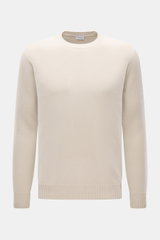 04651/ A trip in a bag Cashmere Rundhalspullover 'Extreme Cashmere Crew' creme, Slim Fit, feiner Strick, nahtlos, frontal fotografiert.