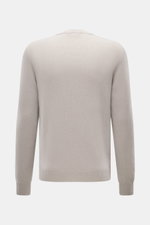 04651/ A trip in a bag Cashmere Rundhalspullover 'Extreme Cashmere Crew' taupe, Slim Fit, feiner Strick, nahtlos, Rückansicht mit Rundhalsausschnitt und flexiblen Rippbündchen.