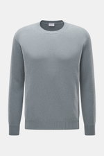 04651/ A trip in a bag Cashmere Rundhalspullover 'Extreme Cashmere Crew' rauchblau, Slim Fit, weicher Griff, feiner Strick, Rundausschnitt, frontal fotografiert.