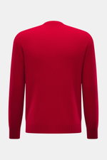 Rückansicht des roten 04651/ A trip in a bag Cashmere Rundhalspullover 'Extreme Cashmere Crew' aus reinem, feinem, weichem Strick mit Slim Fit und Rippbündchen.