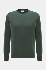 04651/ A trip in a bag Cashmere Rundhalspullover 'Extreme Cashmere Crew' dunkelgrün, Slim Fit, feiner Strick, Rundhalsausschnitt, Frontansicht.