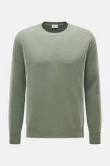 Frontale Nahaufnahme des hellgrünen 04651/ A trip in a bag Cashmere Rundhalspullover 'Extreme Cashmere Crew' mit Slim Fit, Rundhalsausschnitt und feinem Strick.