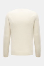 04651/ A trip in a bag Rundhalspullover 'Molly Crew' creme, Bouclé-Struktur, Slim Fit, Rundausschnitt, flexible Bündchen, Rückansicht.