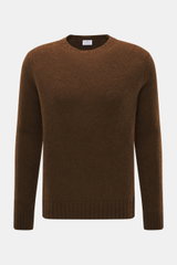 Brauner 04651/ A trip in a bag Rundhalspullover 'Molly Crew' in Slim Fit, Bouclé-Struktur aus Merinowolle, Frontansicht mit Rundhalsausschnitt.