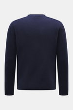 Rückansicht des 04651/ A trip in a bag Rundhalspullover navy aus Merinowolle und Cashmere, Slim Fit, feines Strickbild, Rippbündchen.