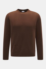 Brauner 04651/ A trip in a bag Rundhalspullover, Slim Fit, Merinowolle und Cashmere, feines Strickbild, kleine Tasche, Rippbündchen, Frontansicht.