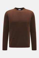 Brauner 04651/ A trip in a bag Rundhalspullover, Slim Fit, Merinowolle und Cashmere, feines Strickbild, kleine Tasche, Rippbündchen, Frontansicht.