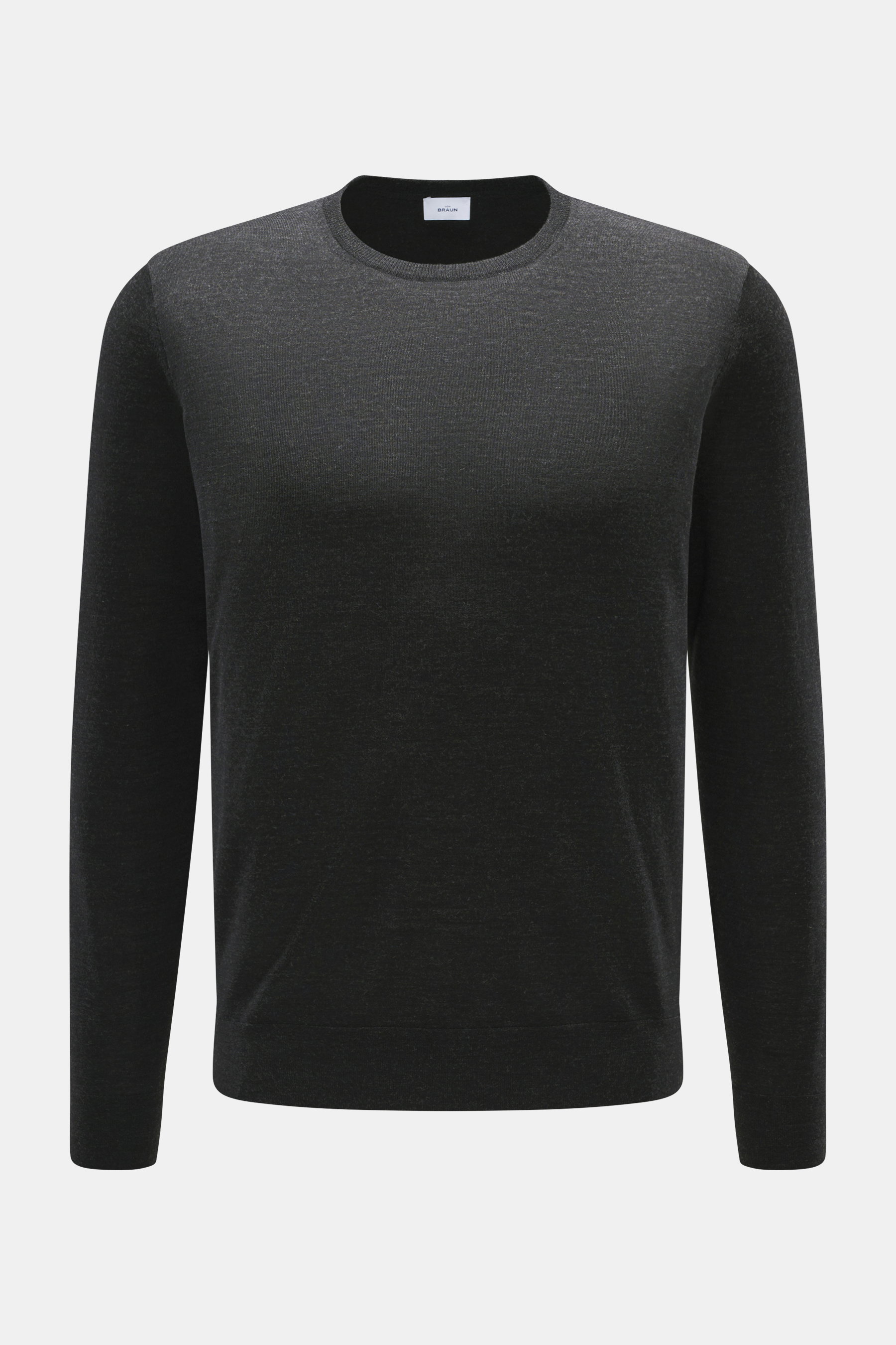 von Braun Merino Feinstrick-Rundhalspullover anthrazit, Slim Fit, reine Merinowolle, feines Strickbild, Rundhalsausschnitt, elastische Rippbündchen, Frontansicht