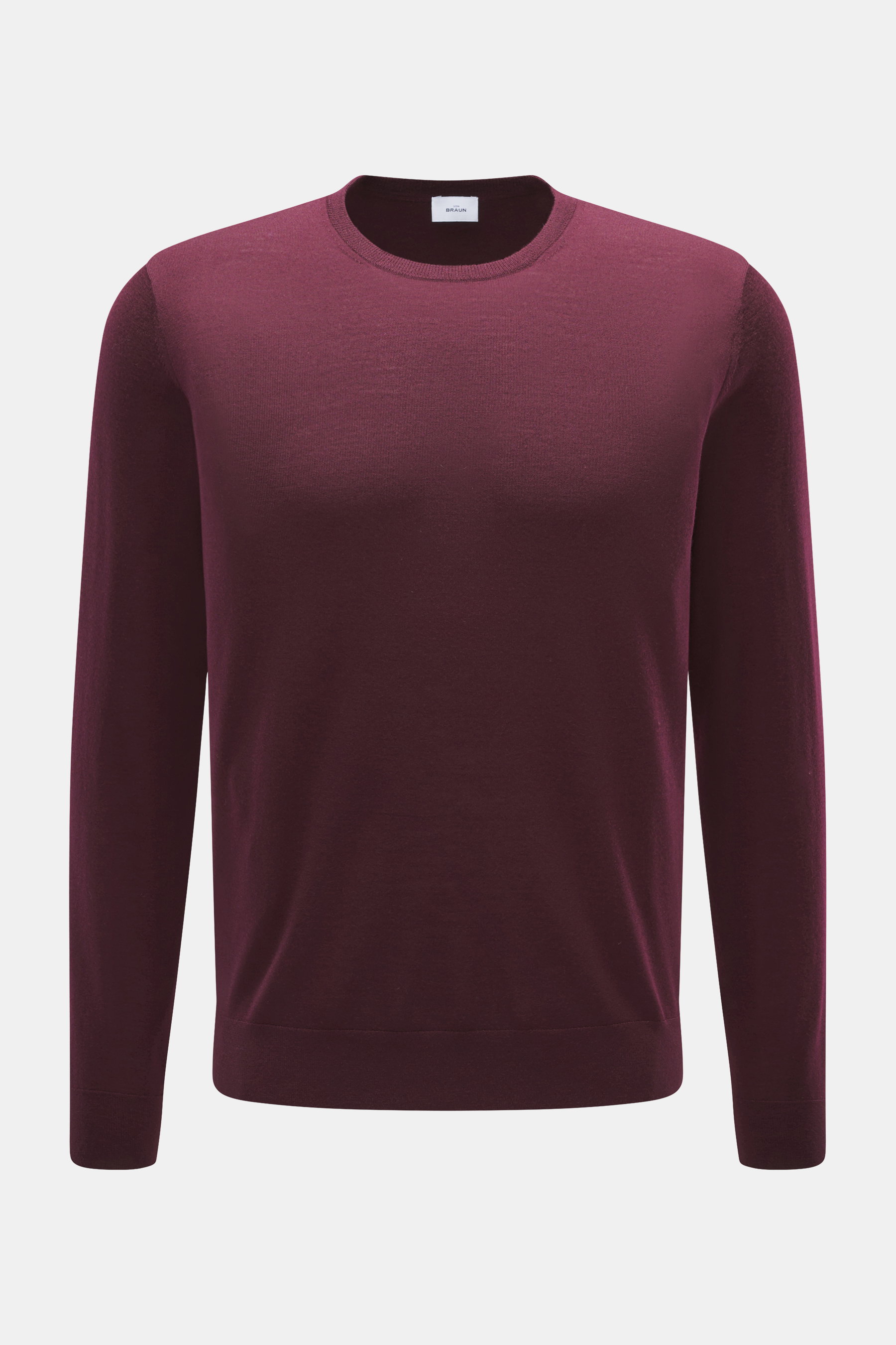 von Braun Merino Feinstrick-Rundhalspullover bordeaux, Slim Fit, reine Merinowolle, feines Strickbild, Rundhalsausschnitt, elastische Rippbündchen, Vorderansicht