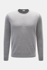 von Braun Merino Feinstrick-Rundhalspullover hellgrau, Slim Fit, aus weicher reiner Merinowolle, feines Strickbild, Rundhalsausschnitt, frontal fotografiert