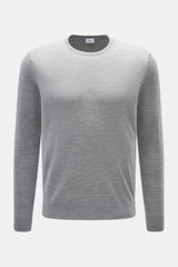 von Braun Merino Feinstrick-Rundhalspullover hellgrau, Slim Fit, aus weicher reiner Merinowolle, feines Strickbild, Rundhalsausschnitt, frontal fotografiert