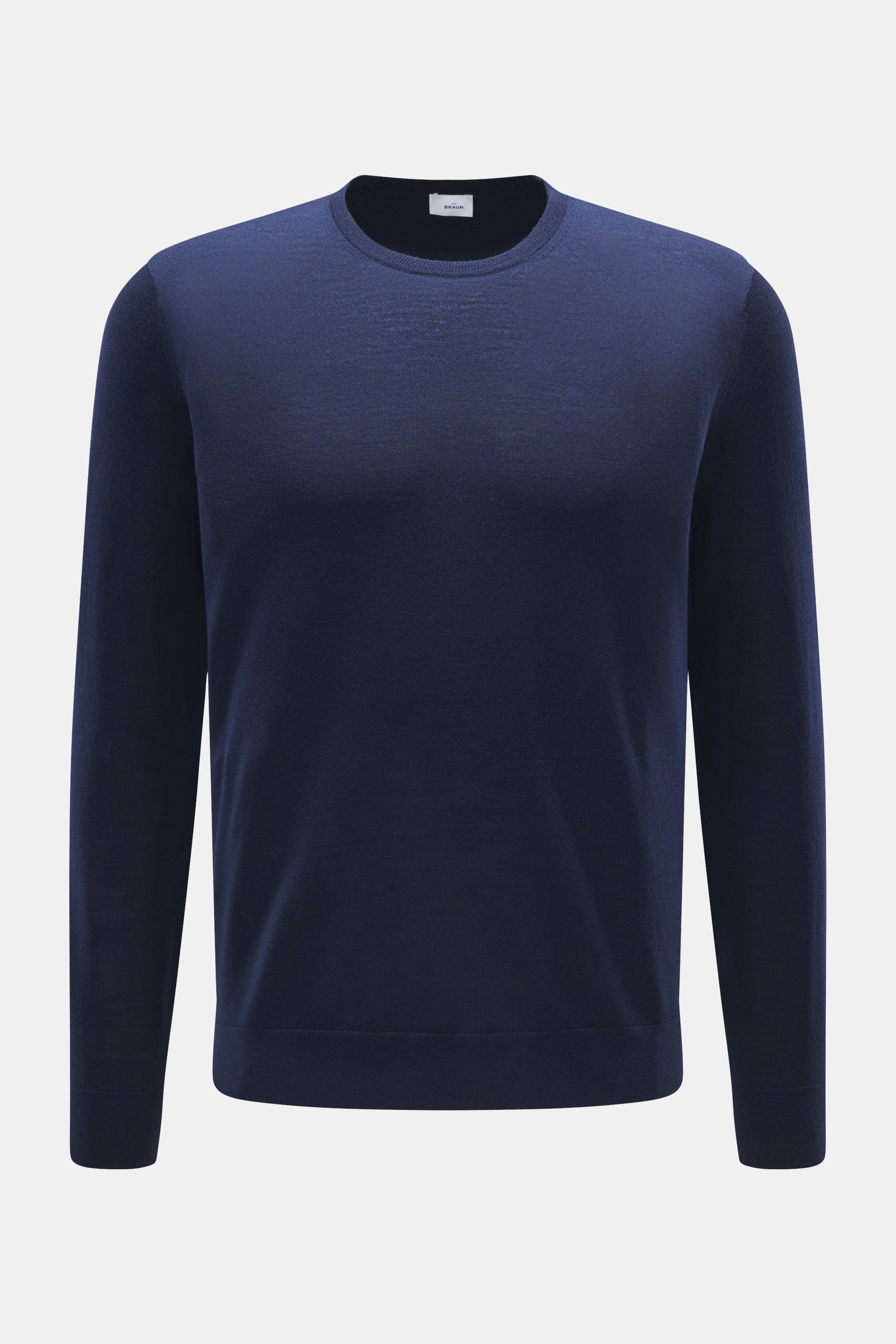 von Braun Merino Feinstrick-Rundhalspullover navy, Slim Fit, reine Merinowolle, fein gestrickt, weicher Griff, Rundhalsausschnitt, elastische Bündchen, frontal fotografiert