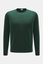 von Braun Merino Feinstrick-Rundhalspullover dunkelgrün, Slim Fit, aus reiner Merinowolle, feines Strickbild, Rundhalsausschnitt, elastische Rippbündchen, frontal fotografiert