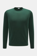 von Braun Merino Feinstrick-Rundhalspullover dunkelgrün, Slim Fit, aus reiner Merinowolle, feines Strickbild, Rundhalsausschnitt, elastische Rippbündchen, frontal fotografiert