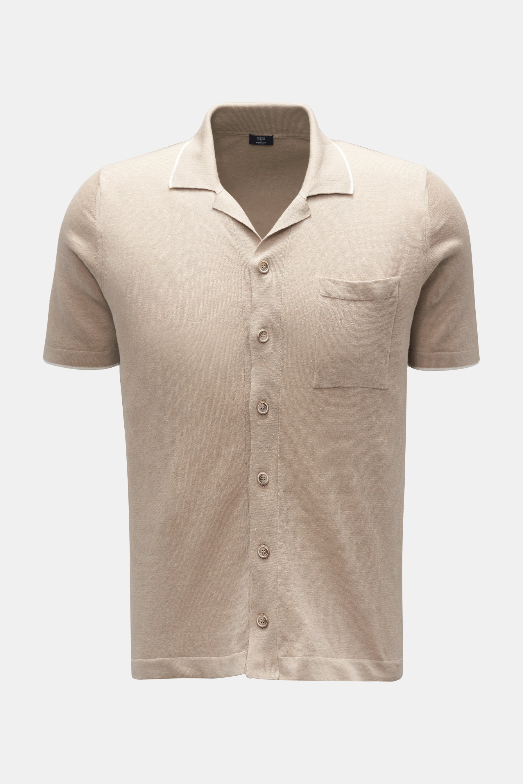 Fedeli Kurzarm-Strickhemd 'Jazz' Kubanischer Kragen beige