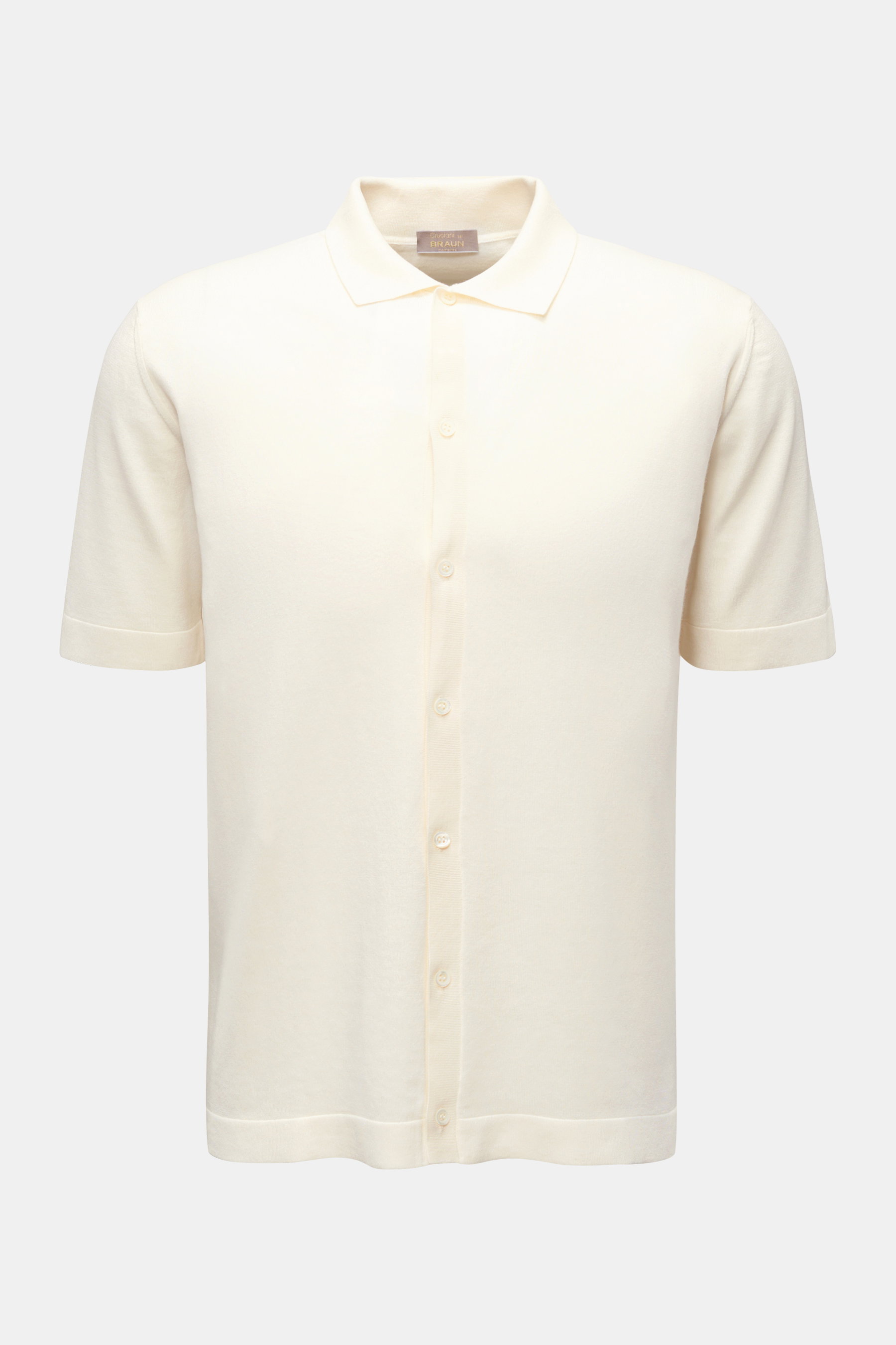 Cruciani Kurzarm-Strickhemd schmaler Kragen creme