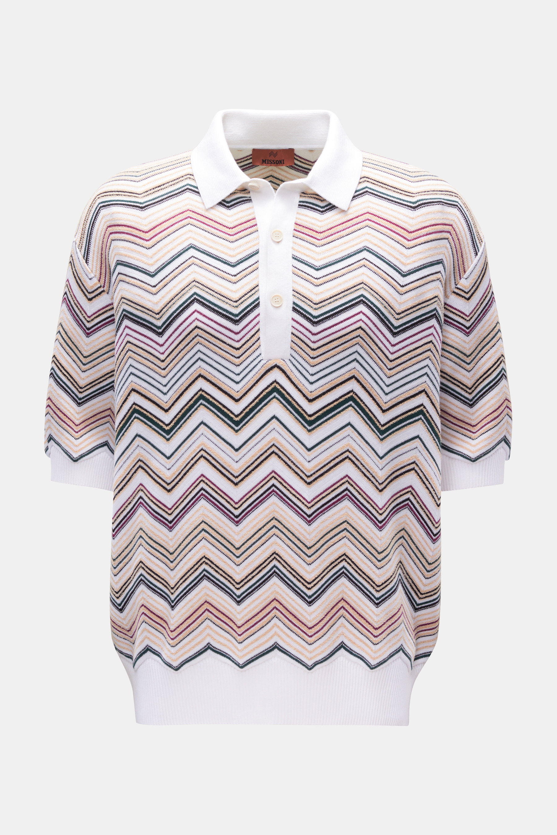 Missoni Kurzarm-Strickpolo weiß/beige/schwarz gemustert