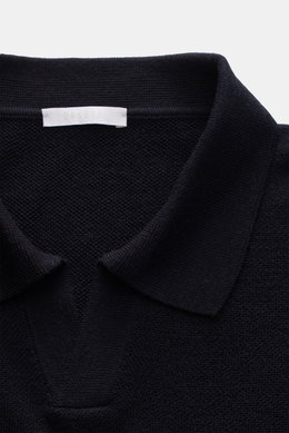 04651/ A trip in a bag Merino Strickpolo 'Oyster' navy