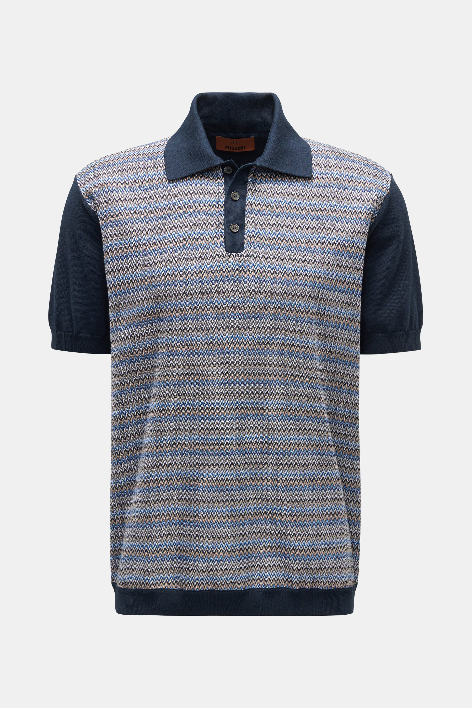 Missoni Kurzarm-Strickpolo navy/beige/blau gemustert