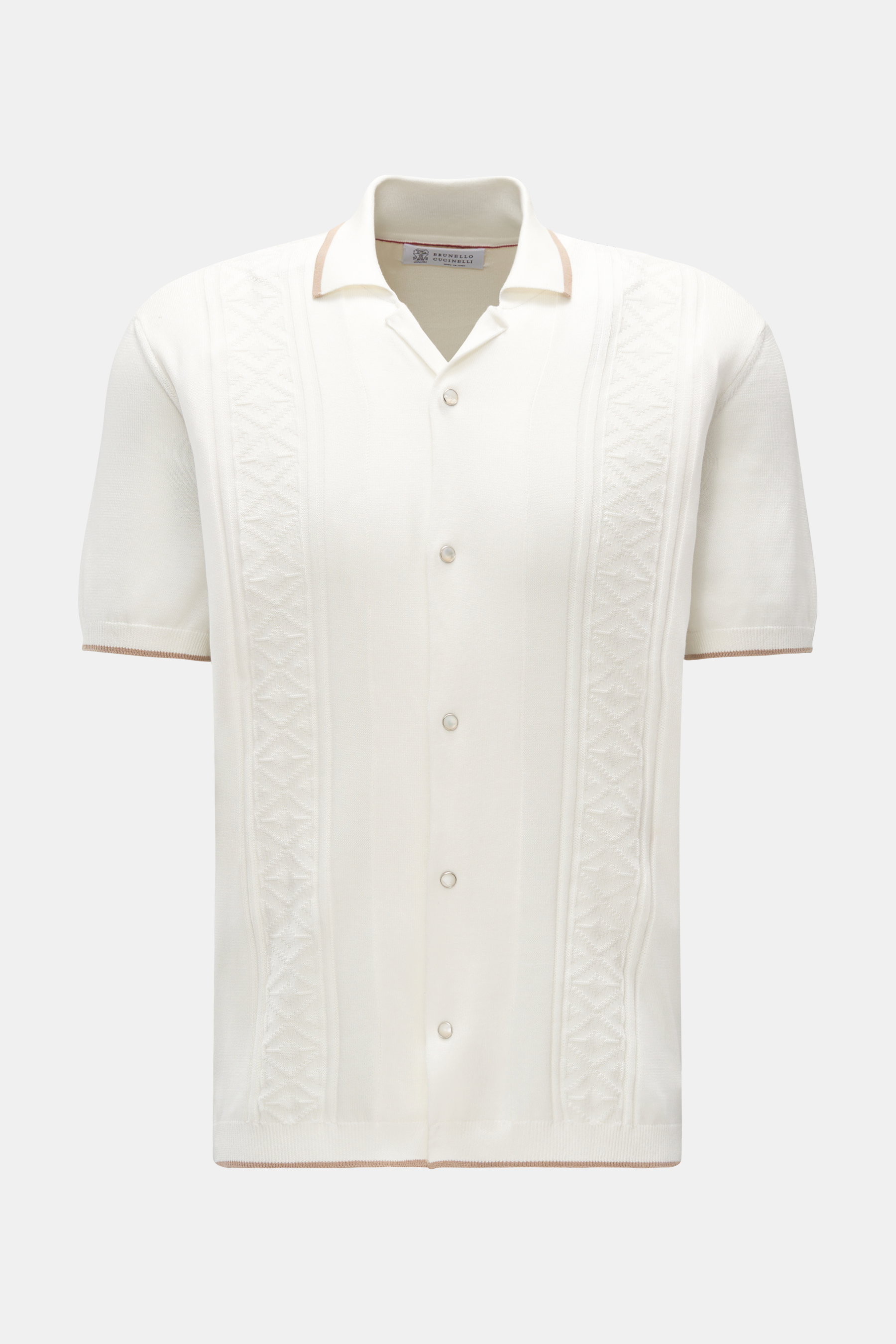 Brunello Cucinelli Kurzarm-Strickhemd Kubanischer Kragen creme