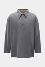 Ami Paris Popover-Flanellhemd Kent-Kragen grau meliert, Frontansicht, Oversized Fit, reine Schurwolle, verdeckte Knopfleiste, gerader Saum.