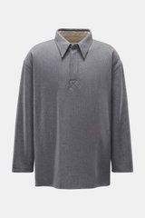 Ami Paris Popover-Flanellhemd Kent-Kragen grau meliert, Frontansicht, Oversized Fit, reine Schurwolle, verdeckte Knopfleiste, gerader Saum.