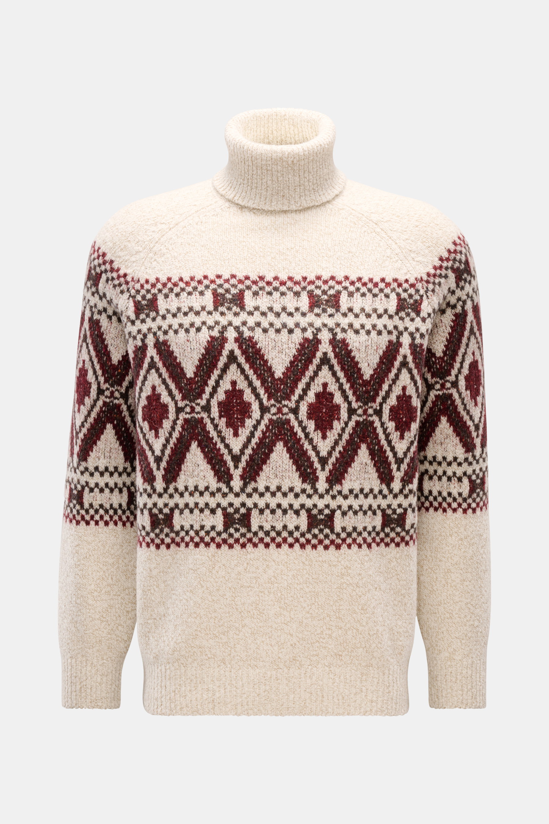 Brunello Cucinelli Rollkragenpullover creme/dunkelrot gemustert