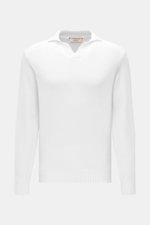 Fioroni V-Neck Pullover weiß, Frontansicht, Slim Fit, mittelfeines Strickbild, halber Stehkragen als V-Neck, weiche reine Baumwolle, flexible Rippbündchen.