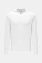 Fioroni V-Neck Pullover weiß, Frontansicht, Slim Fit, mittelfeines Strickbild, halber Stehkragen als V-Neck, weiche reine Baumwolle, flexible Rippbündchen.