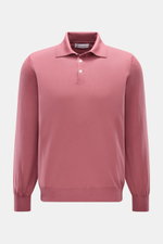 Brunello Cucinelli Strickpolo altrosa, frontal fotografiert, aus feinem Strick mit Schurwolle und Cashmere, Regular Fit, Polokragen, Drei-Knopf-Leiste, flexible Rippbündchen.