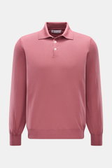 Brunello Cucinelli Strickpolo altrosa, frontal fotografiert, aus feinem Strick mit Schurwolle und Cashmere, Regular Fit, Polokragen, Drei-Knopf-Leiste, flexible Rippbündchen.