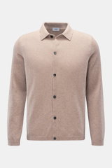 Front view of von Braun Cashmere knit shirt beige, a slim fit, fine knit shirt with classic collar and button placket.

<p>Luxurious winter essential: This VON BRAUN knit shirt in the finest Mongolian cashmere has a timeless design that offers versatility