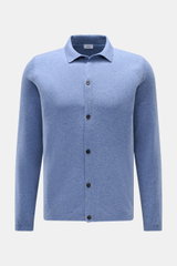 Front view of von Braun Cashmere knit shirt blue mottled, a slim fit, fine knit shirt with classic collar and button placket.

Description: <p>Luxurious winter essential: This VON BRAUN knit shirt in the finest Mongolian cashmere has a timeless design tha