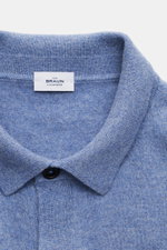 Alt tag (125 characters max): Close-up front view of von Braun Cashmere knit shirt blue mottled with slim fit, classic collar, and soft fine knit.

Description: 
<p>Luxurious winter essential: This VON BRAUN knit shirt in the finest Mongolian cashmere has