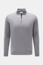 Front view of von Braun Cashmere half-zip jumper grey mottled in fine knit with slim fit, pure cashmere, ribbed bands, and signature zip.

<p>This clean VON BRAUN half-zip jumper made from high-quality and exceptionally fine Mongolian cashmere combines a 
