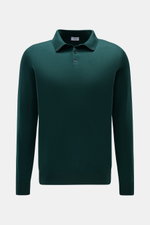 von Braun Merino Feinstrickpolo dunkelgrün, frontale Ansicht, Slim Fit, schmaler Polokragen, glatte Drei-Knopf-Leiste, Rippbündchen, reine Merinowolle, feines Strickbild, geschmeidig.