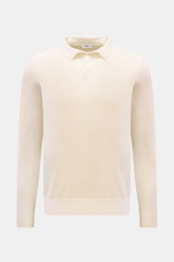 Front view of von Braun Merino fine knit polo cream in pure Merino wool with slim fit, narrow collar, three-button placket, and ribbed bands.

<p>Pure Merino wool in a comfortable fine knit makes this knit polo knit polo from the brand VON BRAUN a luxur