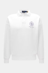 Polo Ralph Lauren Sweatshirt weiß, frontale Nahaufnahme, Oversized Fit, Baumwoll-Microfaser-Mix, Polokragen, Logo-Print, weicher Griff, Rippbündchen, soft innen.