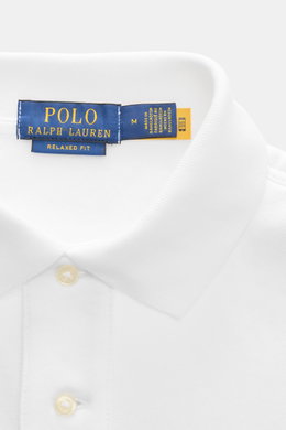 Polo Ralph Lauren Sweatshirt weiß, Detailaufnahme von oben, Polokragen mit Label, weicher Baumwoll-Mix, Relaxed Fit, klassisch und komfortabel.