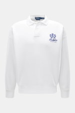 Weißes Polo Ralph Lauren Sweatshirt, Frontansicht, Oversized Fit, weicher Griff, Polokragen, Brust-Stitching, Rippbündchen, Baumwollmix.
