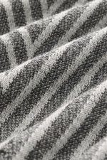 Close-up view of the fine knit pattern in striped look on the Emporio Armani Quarter-zip jumper grey/dark grey striped, made of pure new wool with soft feel, regular fit, stand up zip-collar, and comfortable ribbed cuffs.